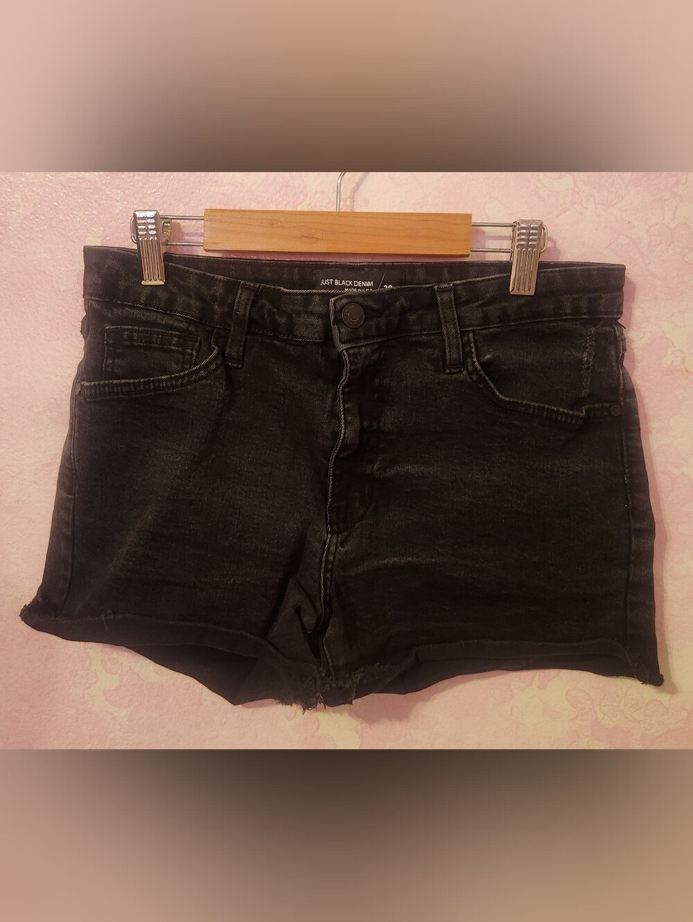 Just Black Faded Black Denim Shorts with Button Fly